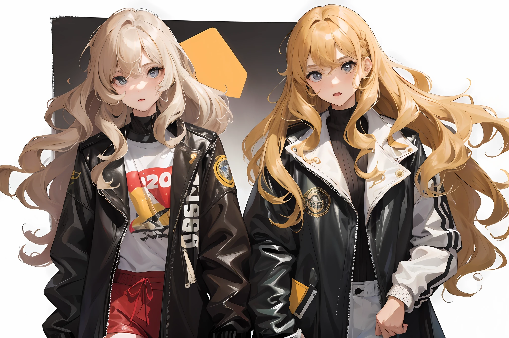 Two anime girls in leather jackets standing next to each other - SeaArt AI