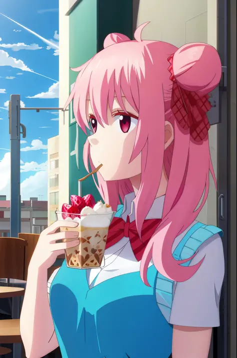 Girl eating parfait in a café