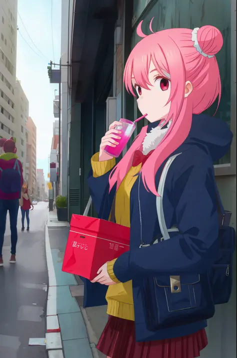 Girl on the street drinking juice