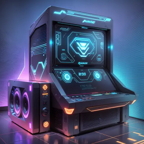 quantum video game, leds, retrofuturistic style, futuristic video game design, quantum futuristic arcade. --auto --s2