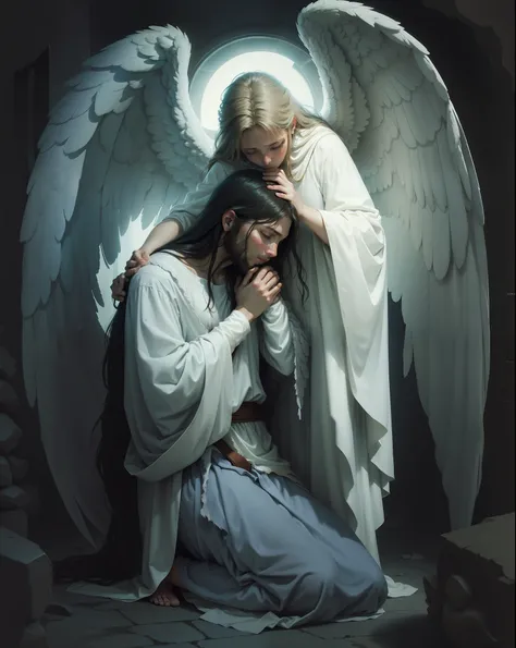 An angel comforting Jesus Christ - SeaArt AI