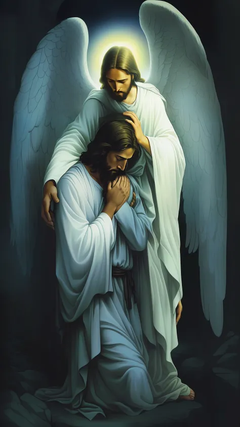 An angel comforting Jesus Christ - SeaArt AI