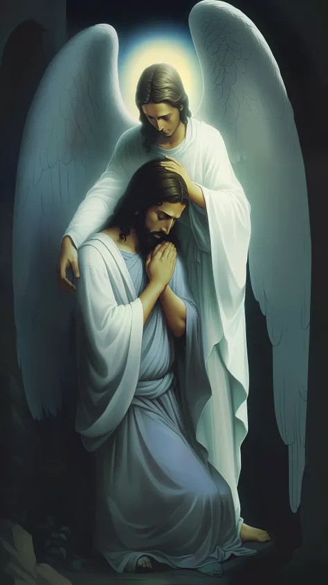 An angel comforting Jesus Christ - SeaArt AI