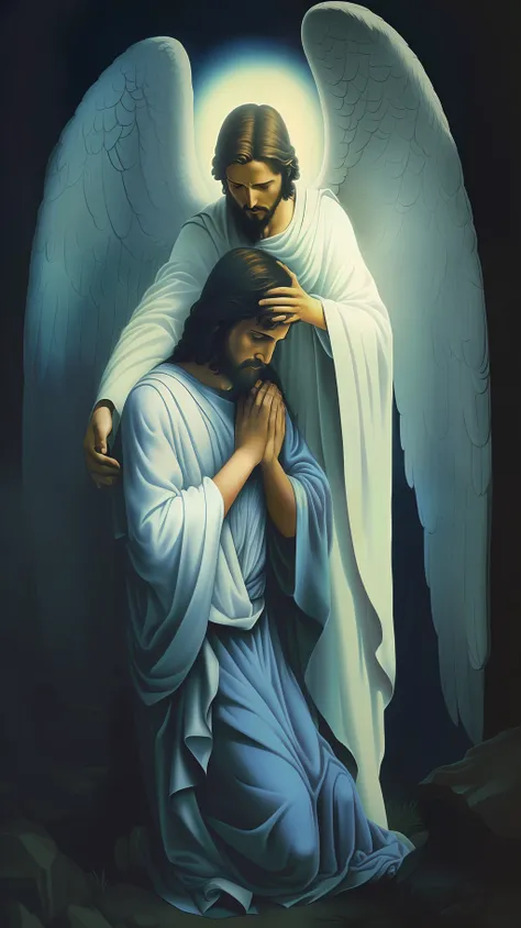 An angel comforting Jesus Christ - SeaArt AI