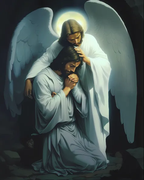 An angel comforting Jesus Christ - SeaArt AI