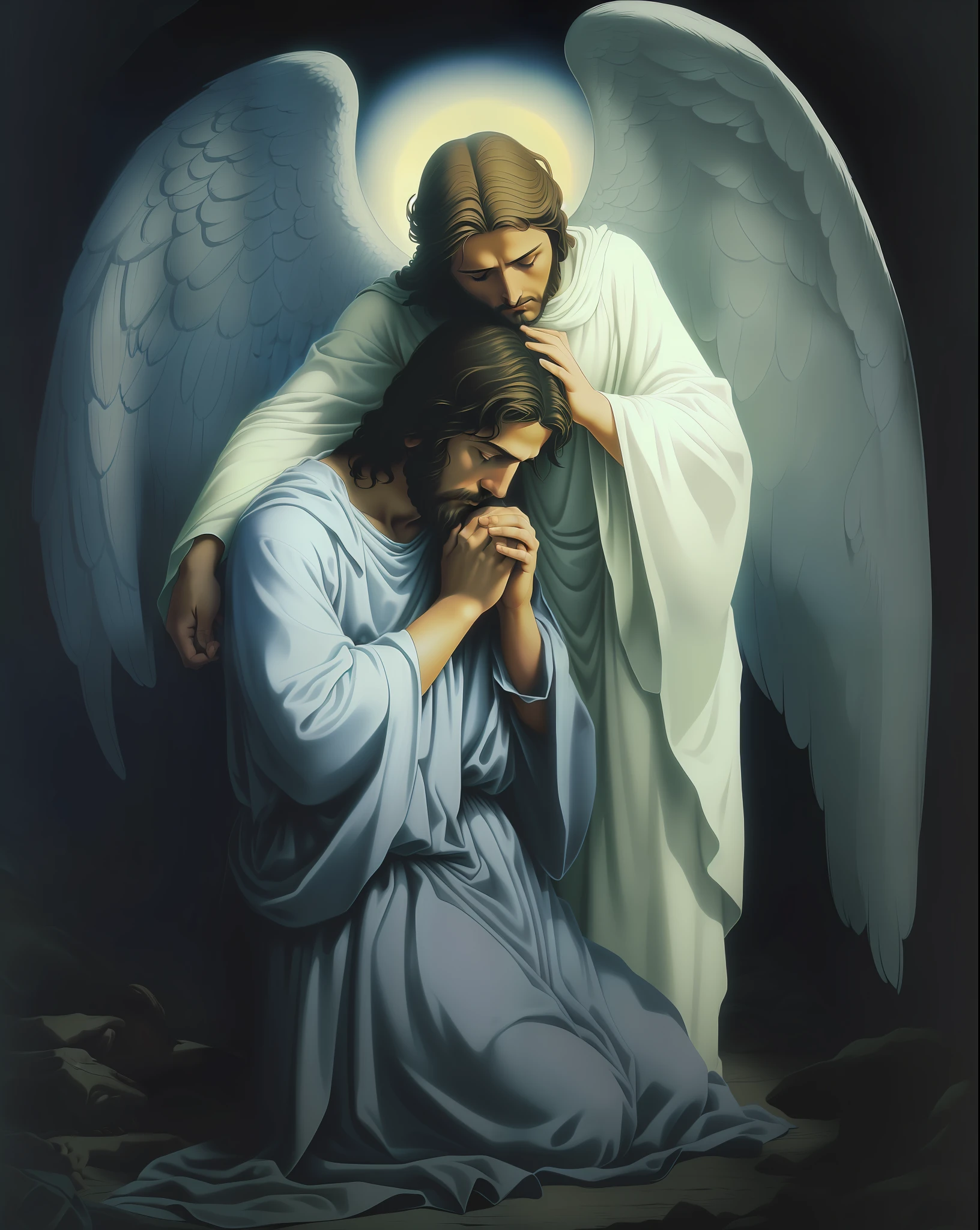 An angel comforting Jesus Christ - SeaArt AI