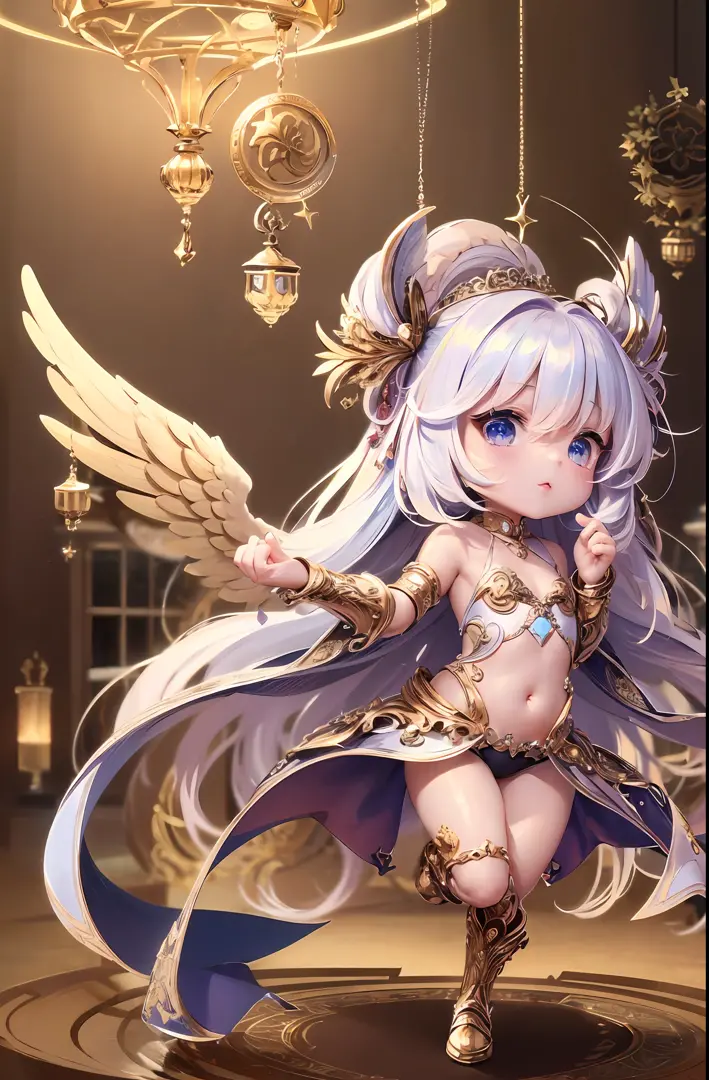 (Chibi: 1.3), (Masterpiece: 1.4), (Best Quality: 1.4), (Very cute angel girl, super detailed face, jewel-like eyes, white very long hair, colorful gradient hair: 1.4), (Angel Ring:
1.4), (Angel Wings: 1.4), (Full body, perfect 2 arms, perfect 2 legs: 1.4),...