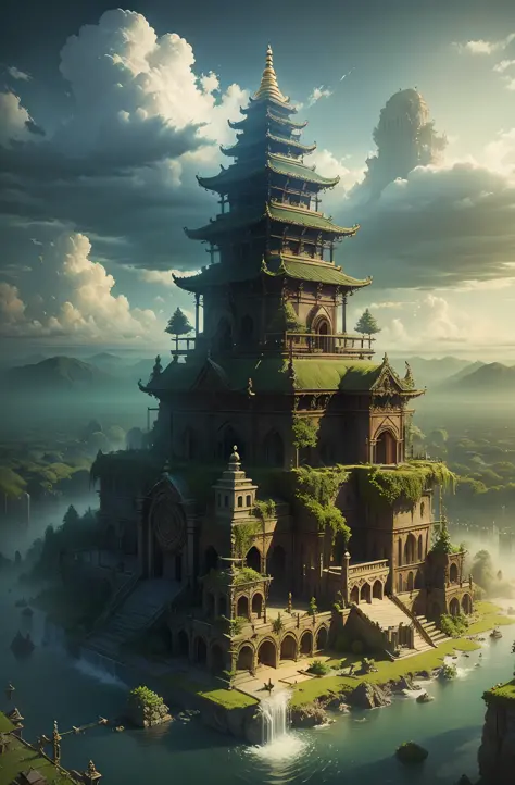 Temple, Field, Flying Island, Masterpiece, Unreal Fantasy