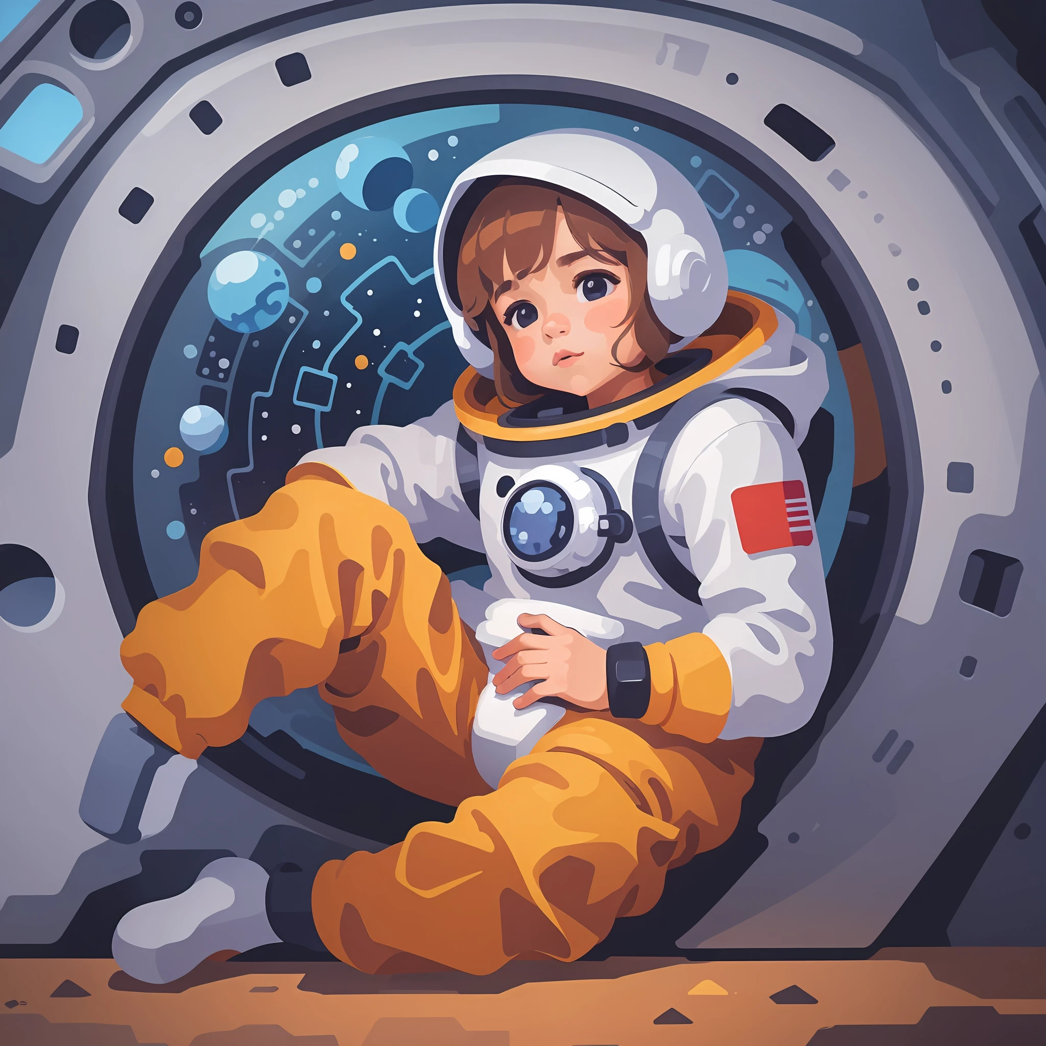 there is a cute baby in a space suit sitting on the ground --auto --s2