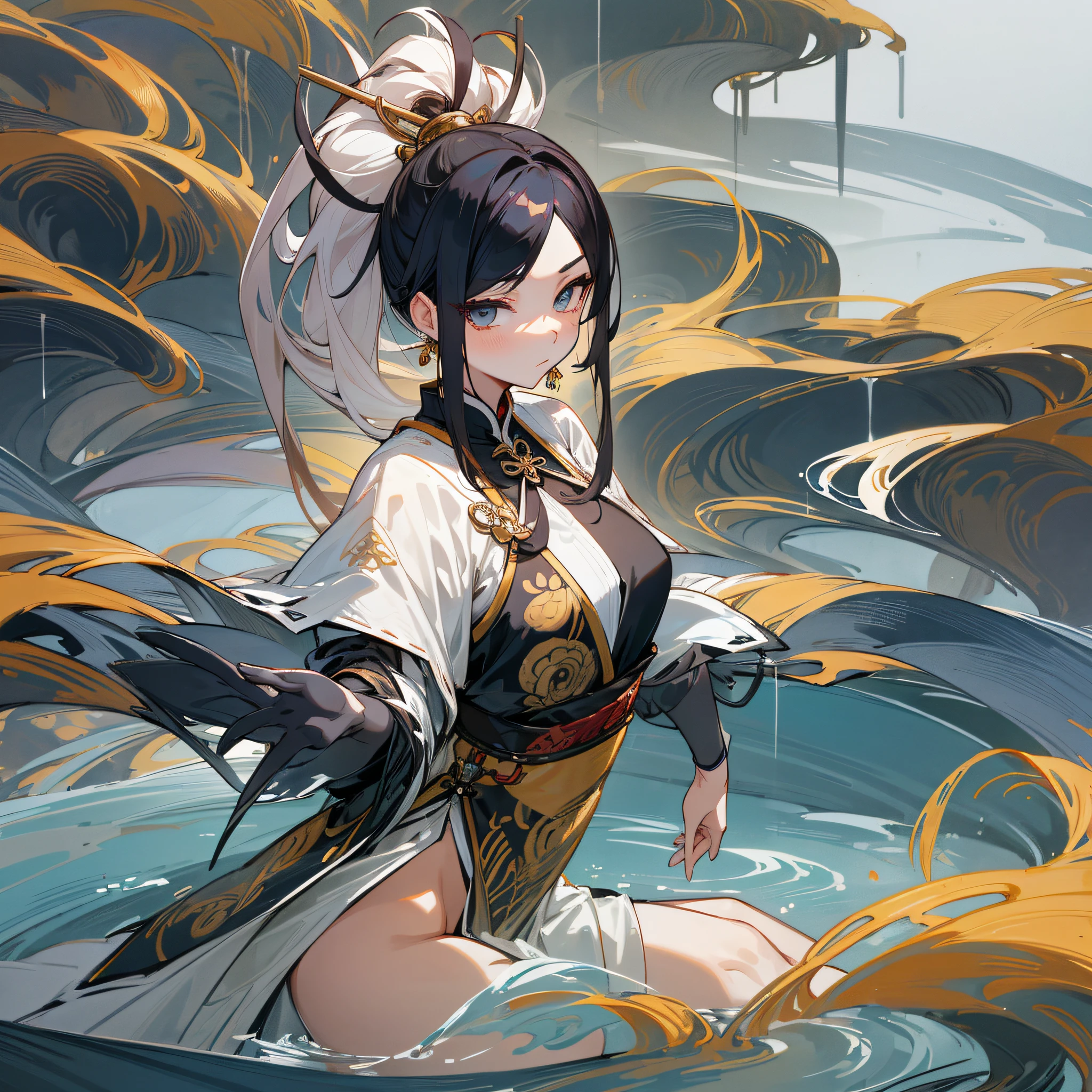 Anime girl in a white dress in a body of water - SeaArt AI