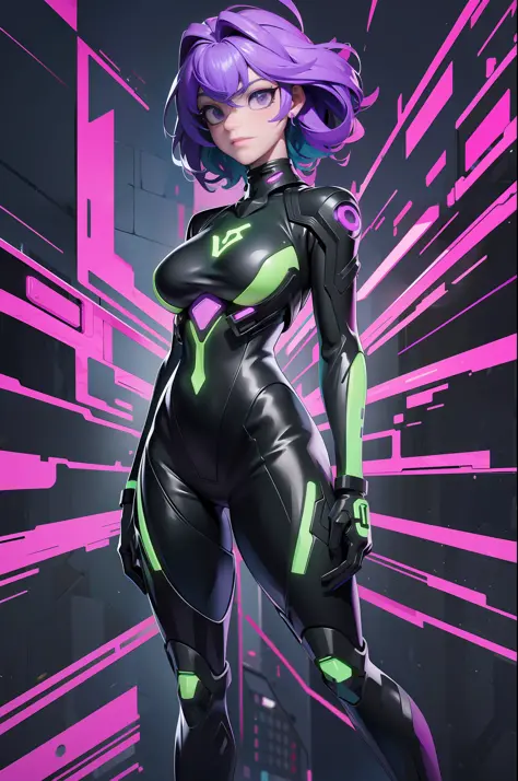 full body picture unreal engine 5 8k uhd of 2 beautiful women, forest green curly hair style, wearing evangelion black plug suit...