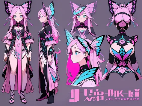 ((masterpiece)),(((best quality))),((character design sheet,same character,front,side,back)),illustration,1 girl,long hair,hair ...