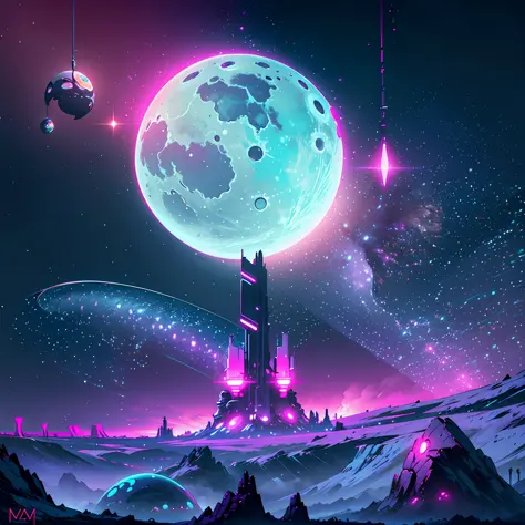 futuristic alien world, two moons, fark neon lights, artstation trend, bold colors. --auto --s2