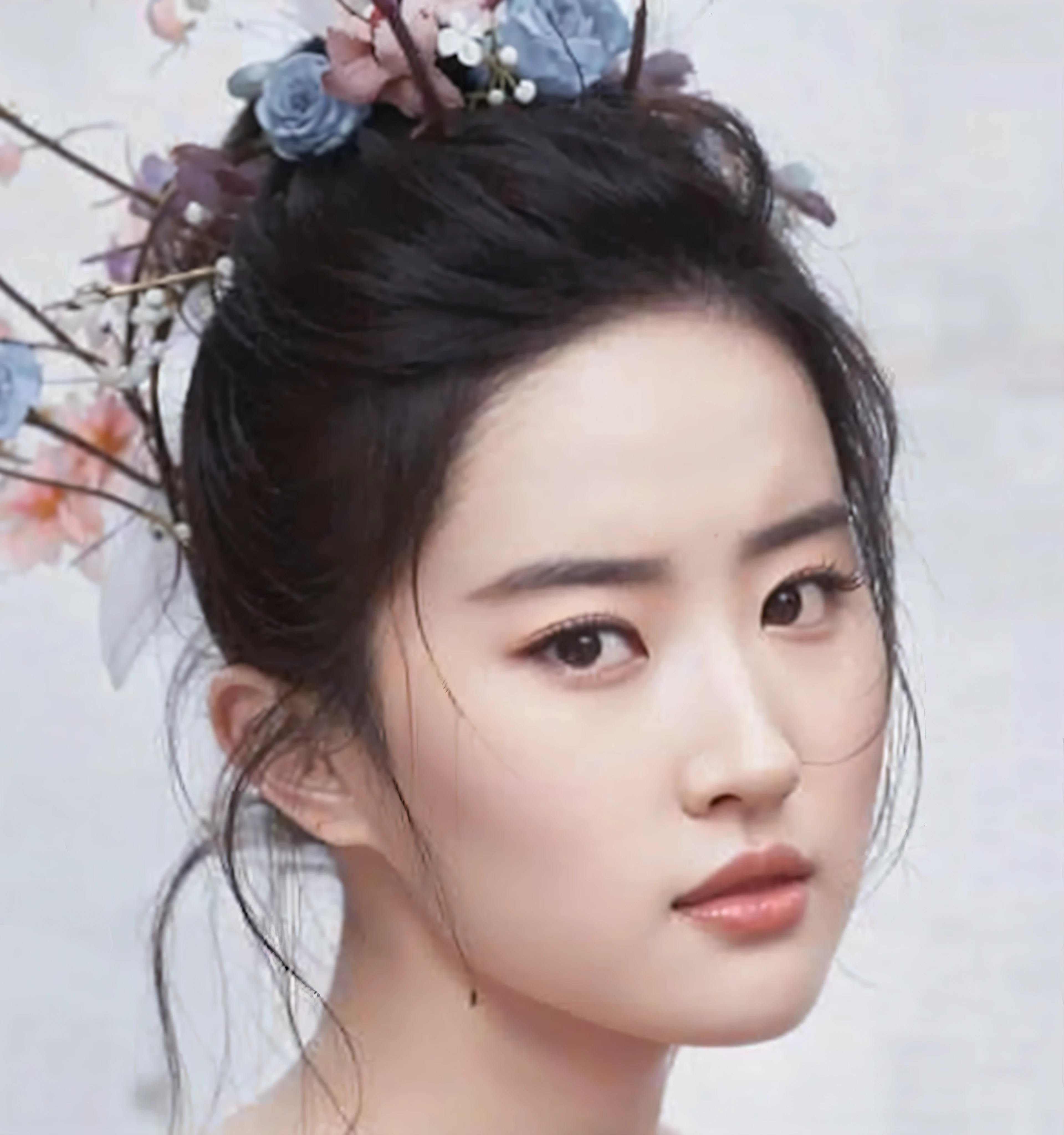 arafed woman with a flower in her hair and a white dress, inspired by Chen Yifei, ruan jia beautiful!, dilraba dilmurat, inspired by Tang Yifen, inspired by Zhang Yan, traditional chinese, song hye - kyo, beautiful south korean woman, inspired by Yun Du-seo, inspired by Qiu Ying, gorgeous chinese model