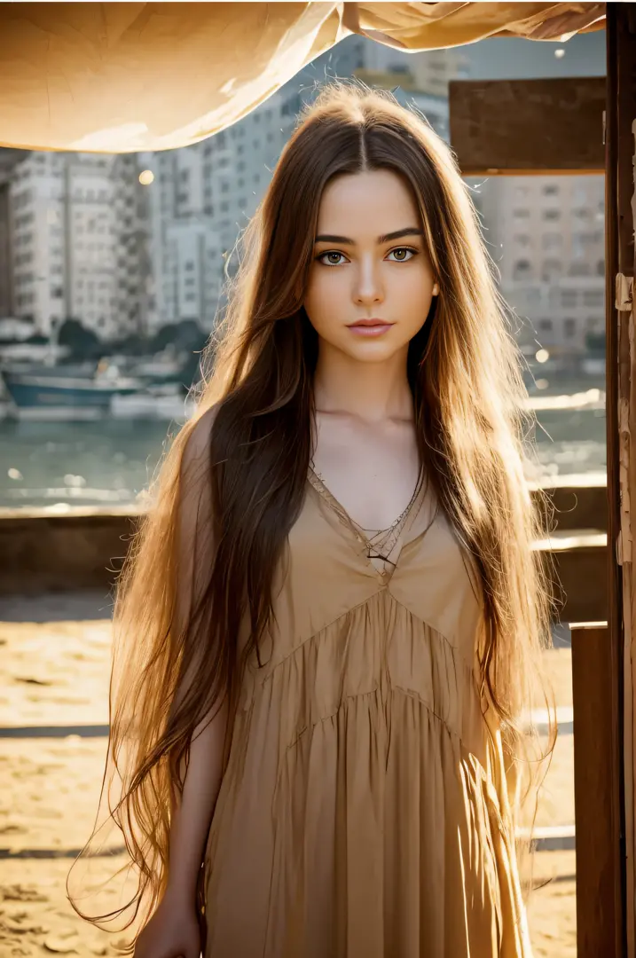 portrait photography 1girl dasha beautiful young woman with transparent western tunic dress,long_hair, realistic, eyes visible t...