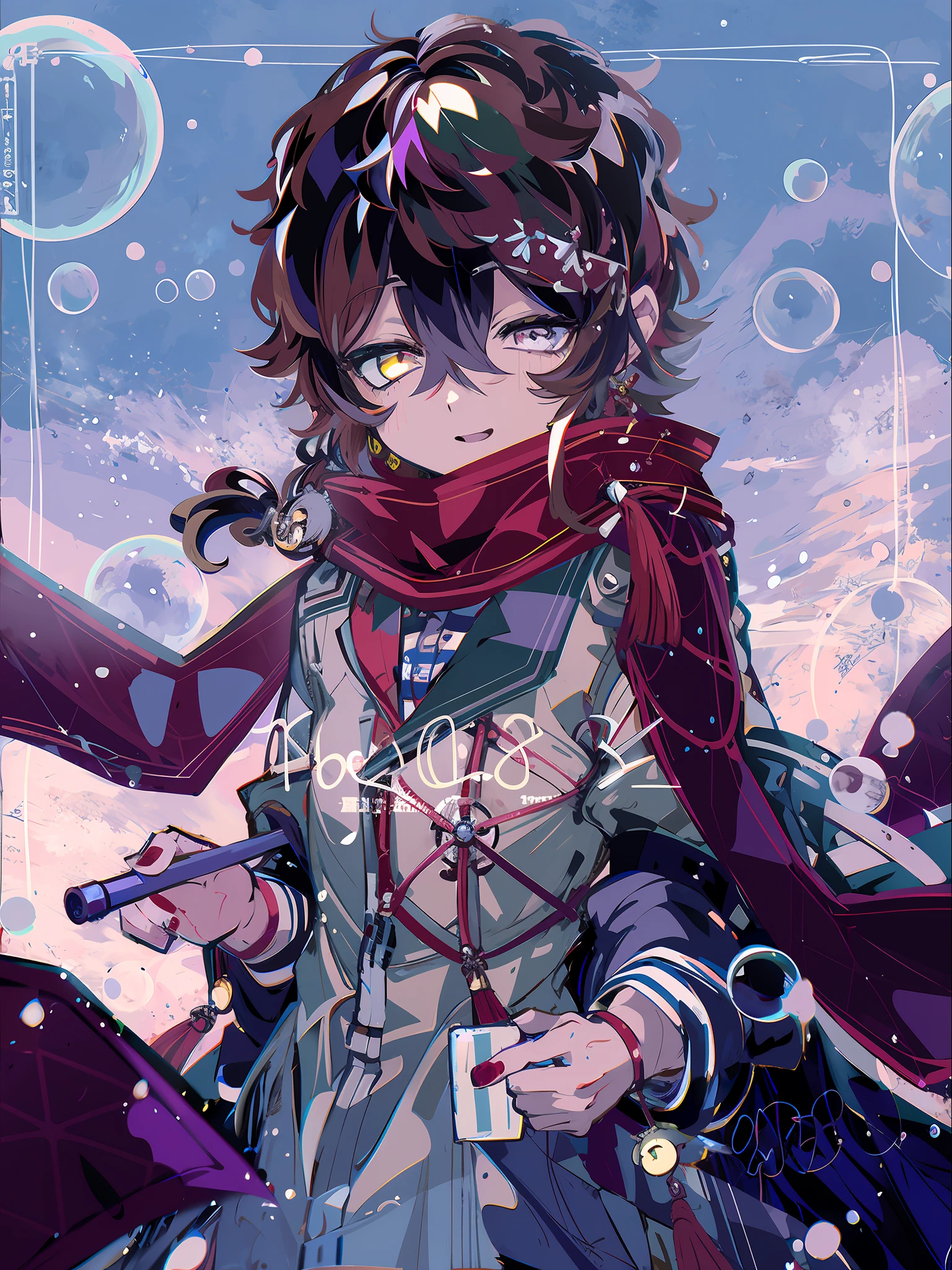 Anime boy wearing red cape and purple cape, detailed key anime art, anime cover, key anime art, detailed digital anime art, clean detailed anime art, anime style 4 K, key anime visual effects, high quality anime art style, detailed anime art, anime moe art style, guvez style artwork, detailed anime art artwork