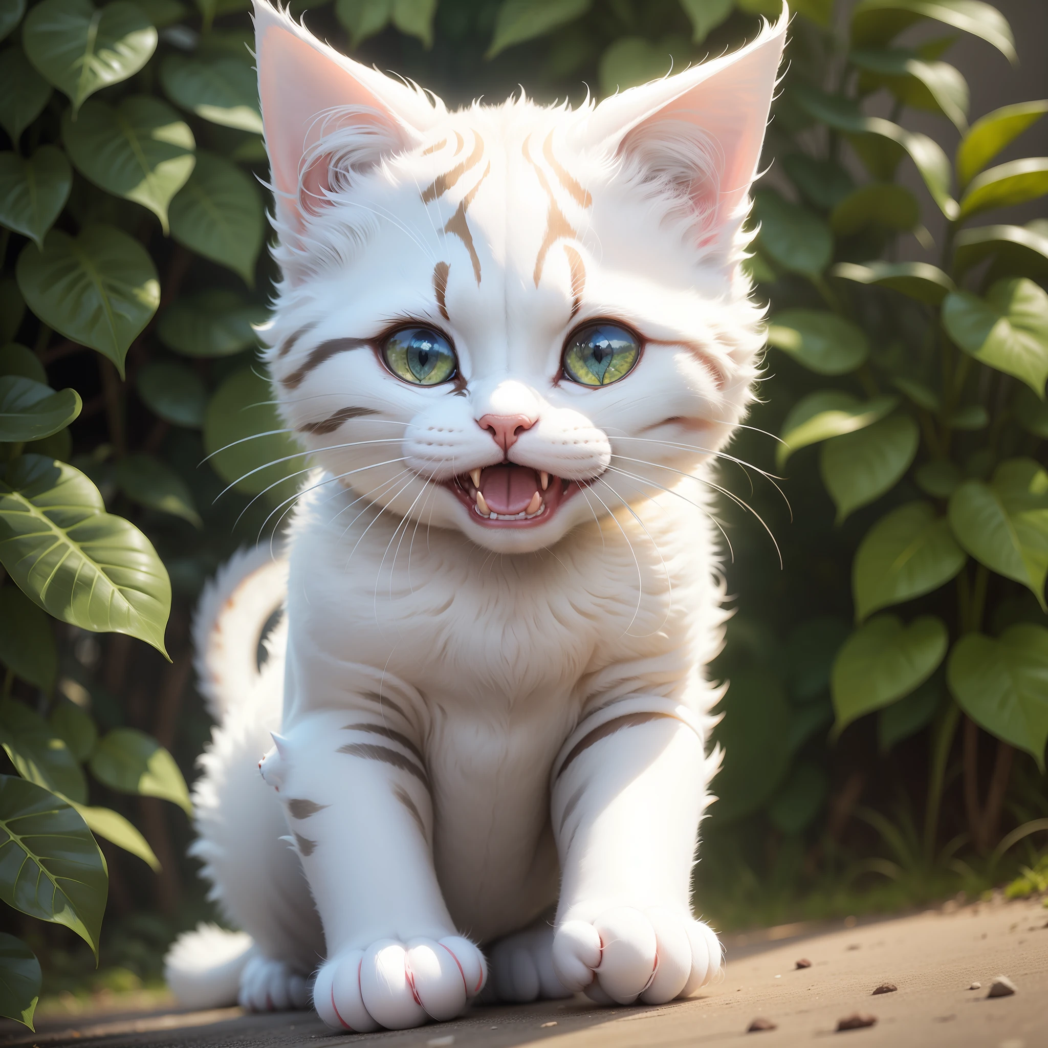 gato riendo, gato blanco, Acción en vivo
