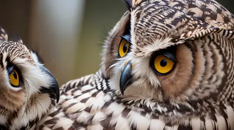 Capture the mesmerizing beauty of a Suindara owl in an awe-inspiring hyper-realistic portrait. The owl should be the main subject, showcasing intricate details of its feathers, piercing eyes, and distinctive facial features. The image should be in high-def...