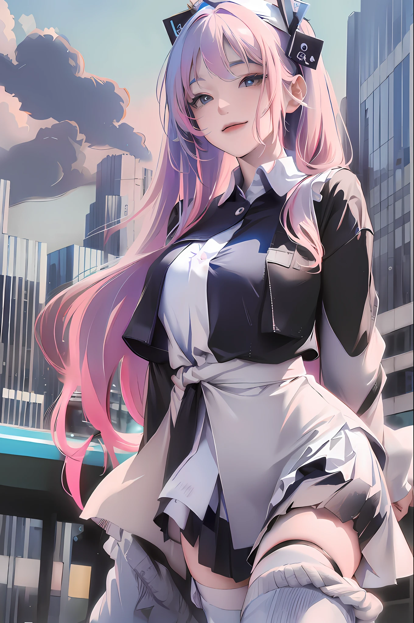 anime girl with pink hair and a black and white dress, artwork in the style of guweiz, smooth anime cg art, best anime 4k konachan wallpaper, cute anime waifu in a nice dress, guweiz on pixiv artstation, anime art wallpaper 8 k, guweiz on artstation pixiv, anime style 4 k