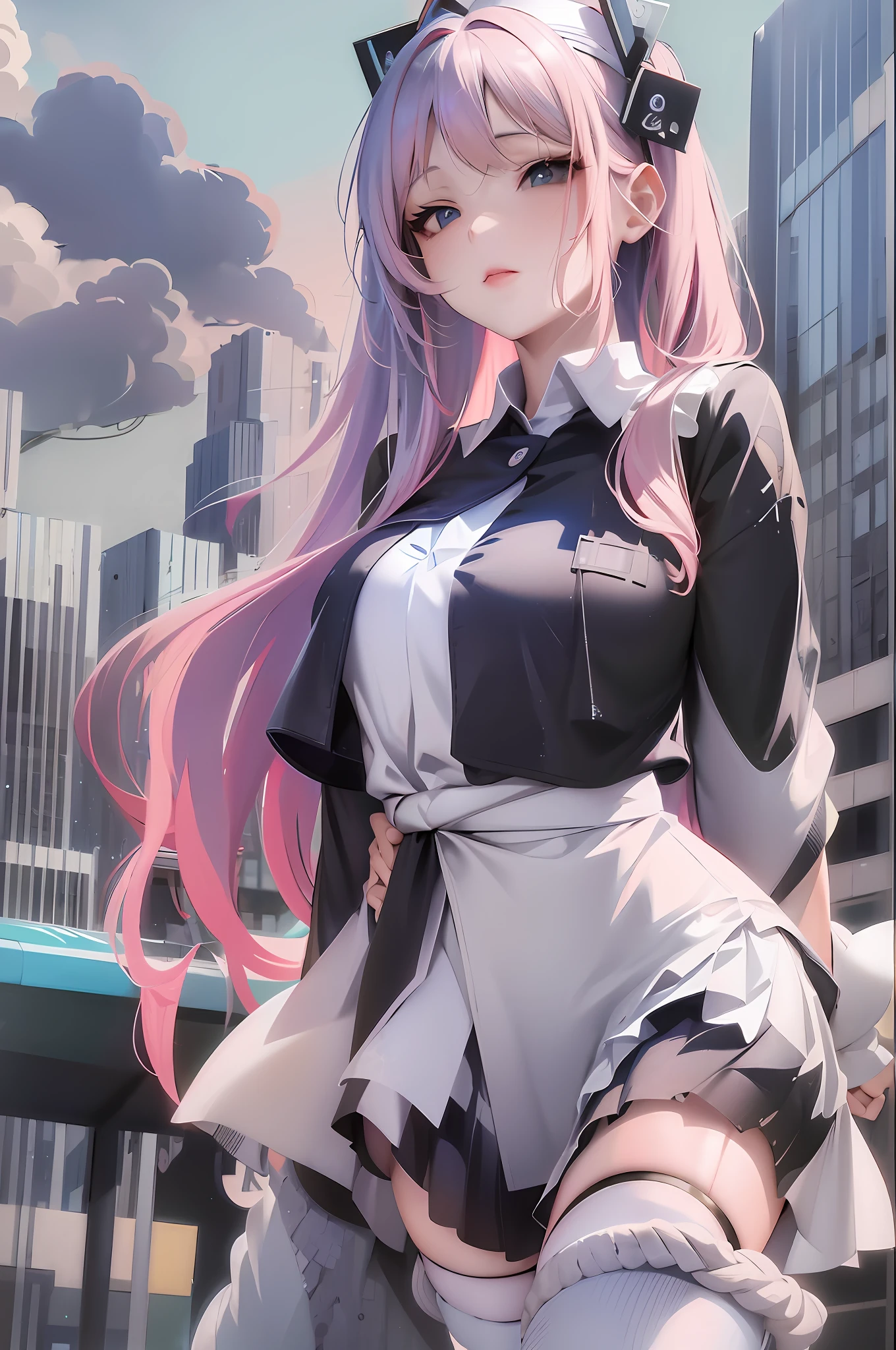 anime girl with pink hair and a black and white dress, artwork in the style of guweiz, smooth anime cg art, best anime 4k konachan wallpaper, cute anime waifu in a nice dress, anime art wallpaper 8 k, guweiz on pixiv artstation, guweiz on artstation pixiv, anime style 4 k