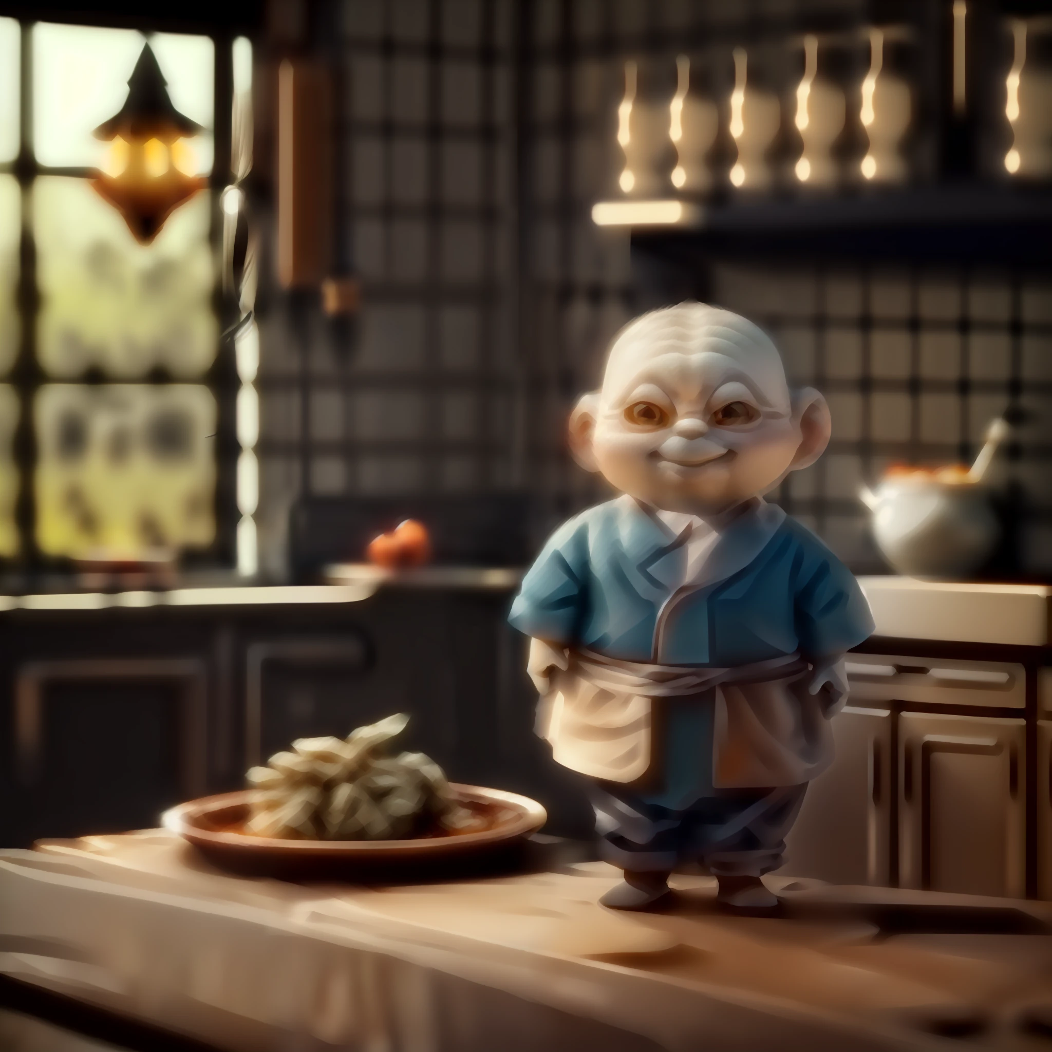 a close up of a cartoon character standing in a kitchen, by Fei Danxu, cute 3 d render, food commercial 4 k, by Yu Zhiding, inspired by Hu Zaobin, 3 d render stylized, stylized 3d render, animation style render, 3 d animated movie, 3 d character, 3d character, 3 d character render