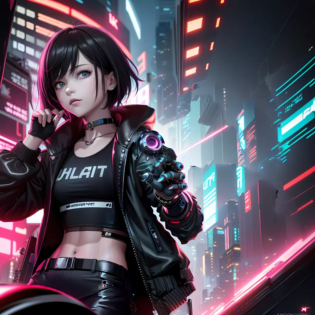 anime girl in a futuristic city with neon lights, digital cyberpunk anime art, cyberpunk anime girl, female cyberpunk anime girl...