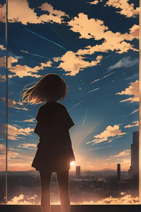 Silhouette of an anime boy in a sunset scenery on Craiyon