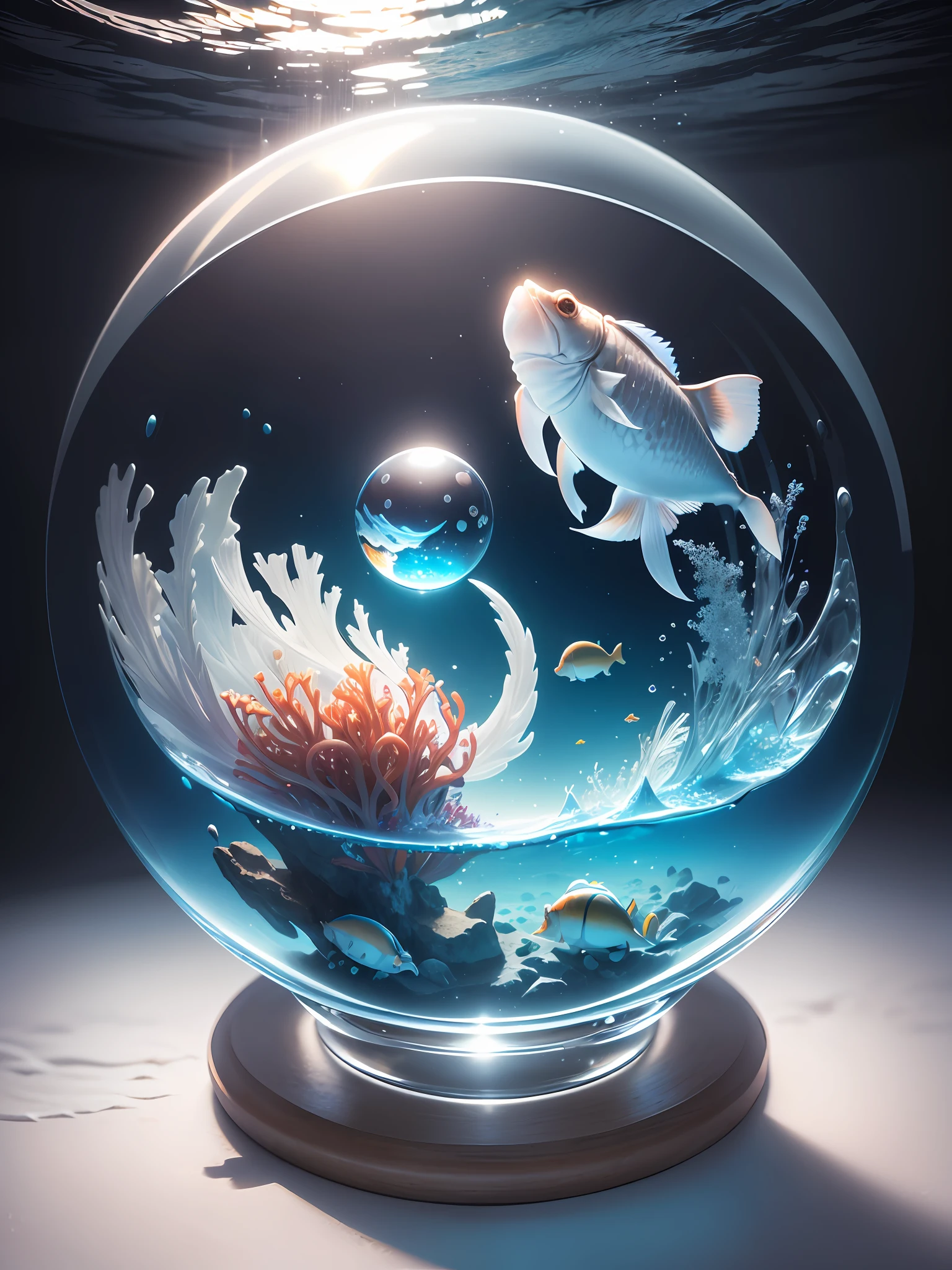 There is a fish in a glass bowl with a fish inside - SeaArt AI