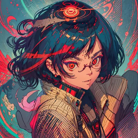 a close up of a person with a red light in the background, dreamy psychedelic anime, official fanart, digital anime illustration...