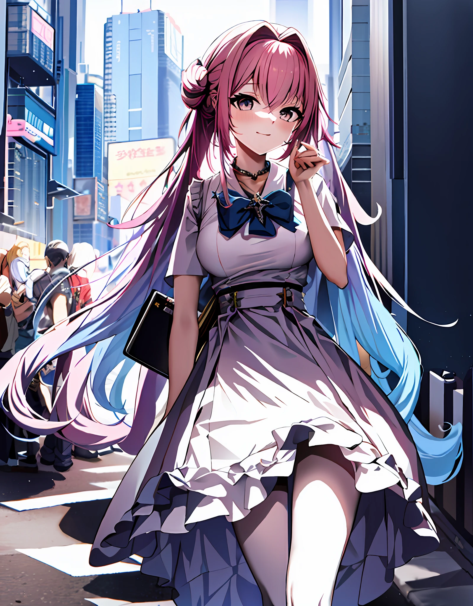 Anime characters with pink hair and black and white costumes, pink and white short skirt, best anime 4k konachan wallpaper, anime style 4k, cyberpunk anime girl, 4k anime wallpaper, anime wallpaper 4K, anime wallpaper 4K, anime art wallpaper 8k, digital cyberpunk anime art, cute anime outer house wearing beautiful clothes, badass anime 8 k, anime art wallpaper 4k