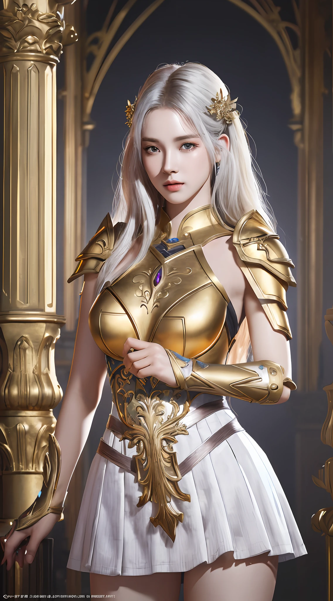 nsfw, 8K original photo, best quality, masterpiece, super high resolution, film grain, movie, 1girl, looking at the audience, natural skin texture, realistic eye and face details, full lips, a sexy woman in gold and silver lotus lace armor dress, cheng wei pan in artstation, by Yang J, detailed fantasy art, stunning character art, fan art best art station, epic exquisite character art, beautiful armor, extremely detailed artgerm, detailed digital anime art, Artgerm in ArtStation pixiv, armor girl, : 1.2, (miniskirt: 1, 5), huge breasts, sexy seductive, bare breasts