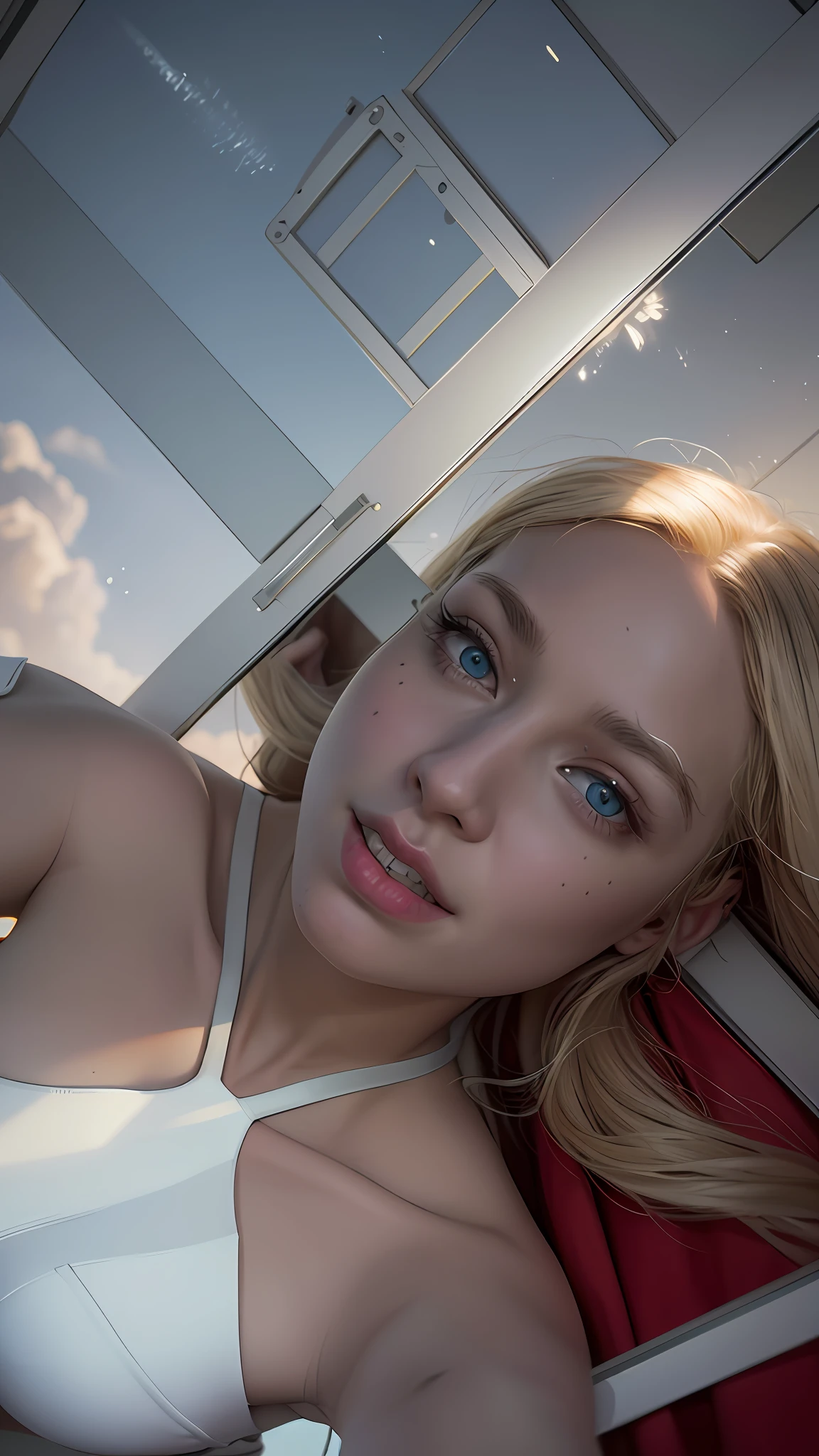 8k, best quality, real picture, intricate details, ultra-detailed, ultra highres, depth field,(photorealistic,realistic:1.2),masterpiece,photo of  european girl, supergirl, blue eyes, blonde hair, long hair, cape, skirt, pantyhose, superhero, solo, sun, blue sky,
best quality, realistic, photorealistic, (intricate details:1.2), (delicate detailed), (cinematic light), clear line, sharp focus, realistic face, detailed face,
unity 8k wallpaper, ultra high res, (photorealistic:1.4), looking at viewer