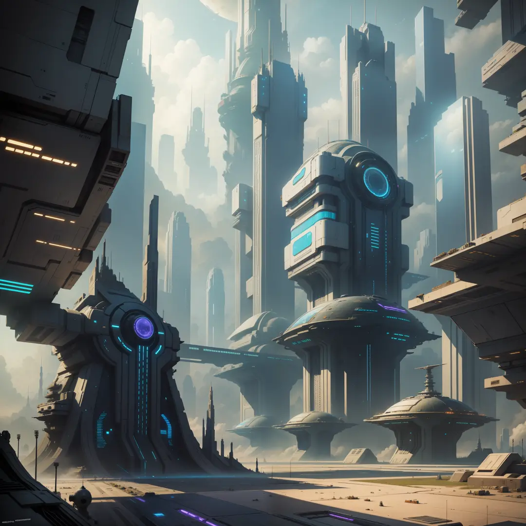 Space City Futuristic City Cyberpunk Sci-Fi World Fantasy Top Quality Masterpiece
