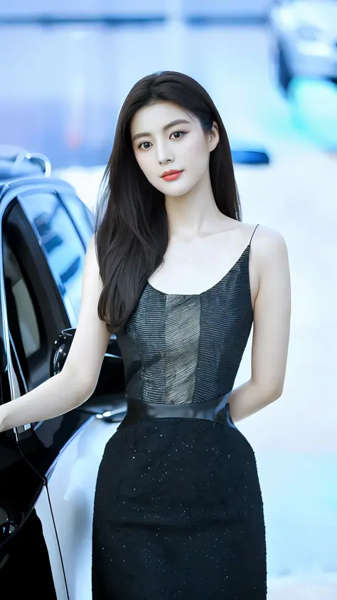araffe woman in a black dress standing next to a car, korean women's fashion model, cute korean actress, dilraba dilmurat, hwang...