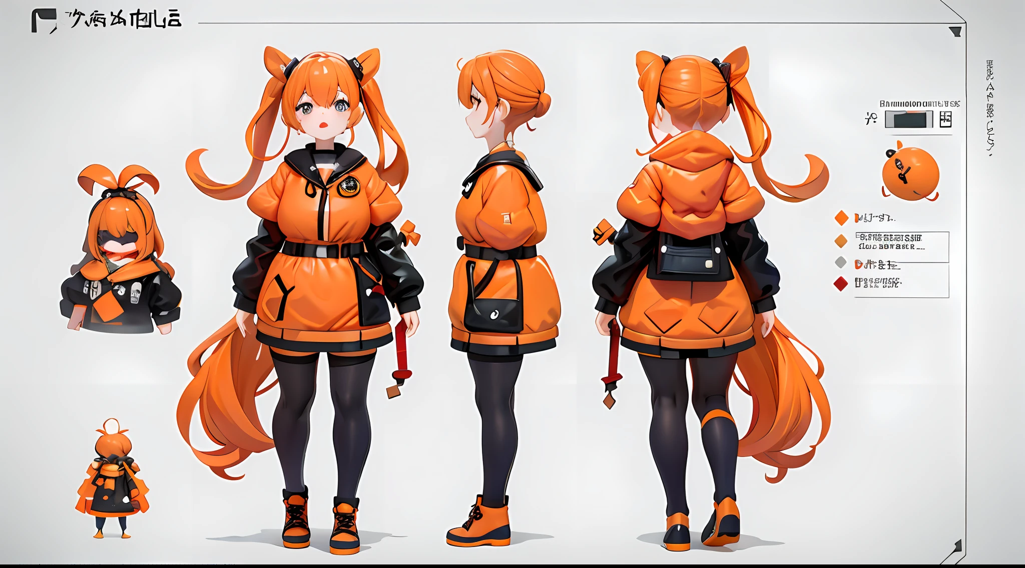 Anime character design of a woman with orange hair and black clothes -  SeaArt AI