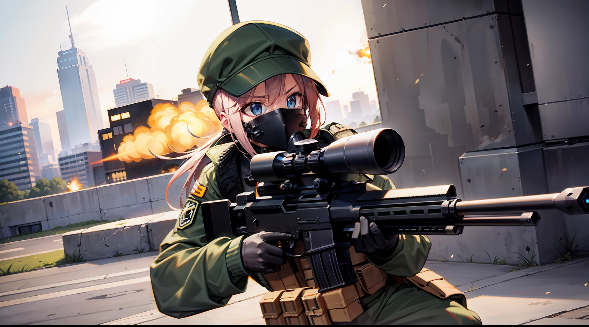 CQB, CQC, sniper rifle, battle girl, muzzle flash - SeaArt AI