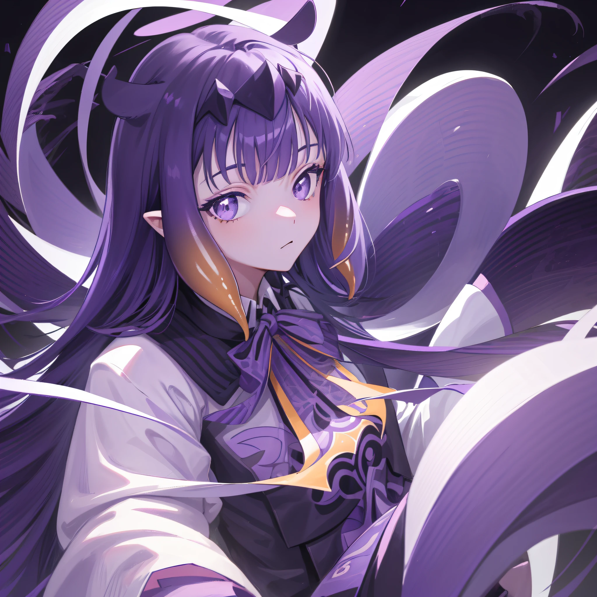 (人物: Ninomae Ina'Nis), {purple hair}, tentacle hair,  purple eyes,  (masterpiece:1.2), 1girl, solo, best quality, shiny skin, hyper detailed ultra high res, cute, looking at viewer, extremely detailed wallpaper, close up portrait,