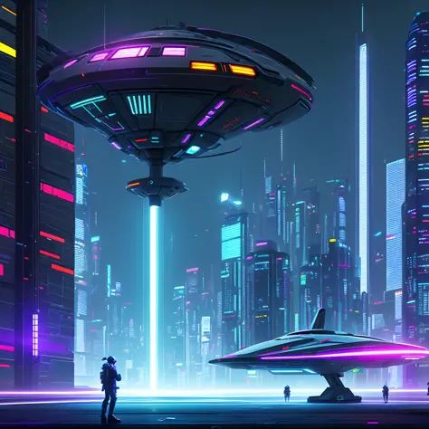 a spaceship (cyberpunk light) large and stylish