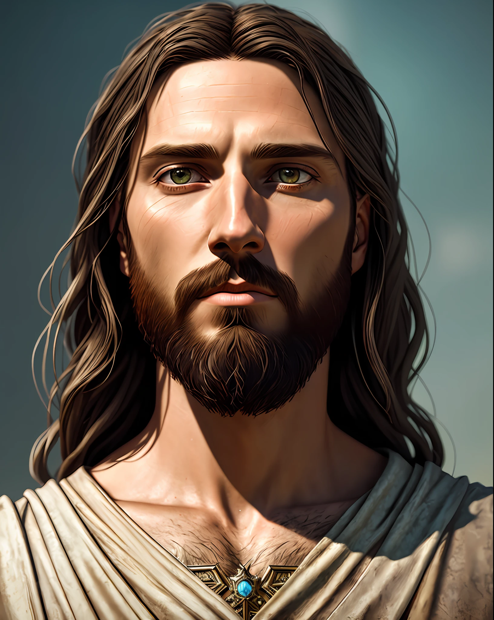 /upscale jesus With high details, hyper realistic, 8k, ar 2:3, full face, natural background, digital painting, deep dream, Ultra-Wide Angle, Depth of Field, hyper-detailed, insane details, intricate details, beautifully color graded, Unreal Engine, Cinematic, Photoshoot, Shot on 80 mm