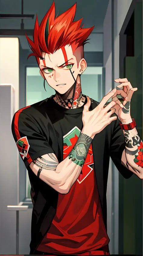 Anime boy with green hair and mohawk hairstyle on Craiyon