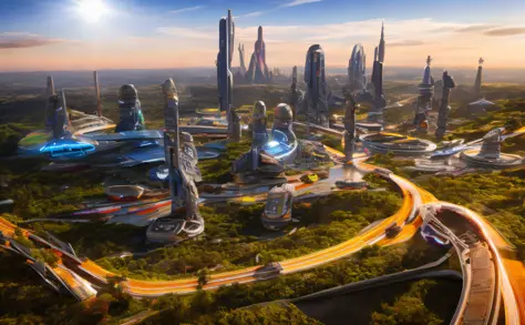 futuristic sci-fi city landscape, sci-fi, ultra-realistic, high resolution, city