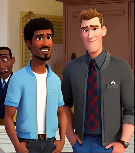 pixarstyle a black guy next to a white guy