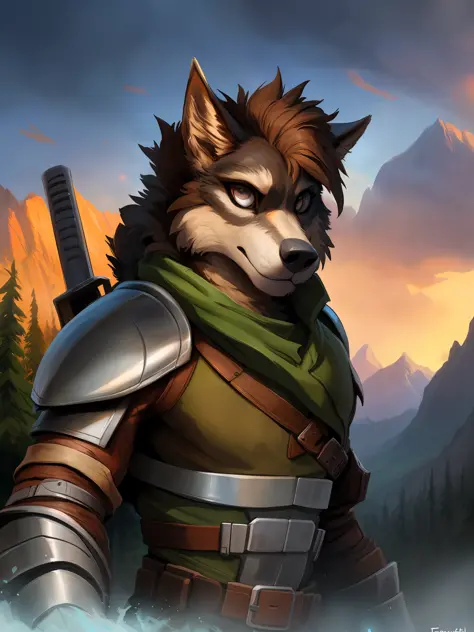 a beautiful and detailed portrait of a walking male anthro ranger wolf, rogue, scout, hunter, kenket, bonifasko, ross tran,ruan ...