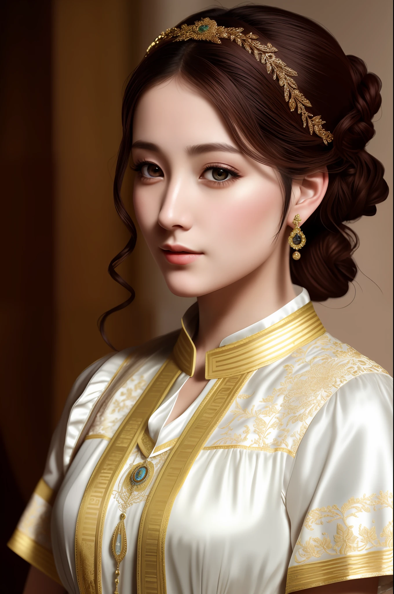 A beautiful English woman in traditional costume, (masterpiece), (portrait), (original photo), (very detailed CG unified 8k wallpaper) intricate, clear focus, dramatic, realistic art