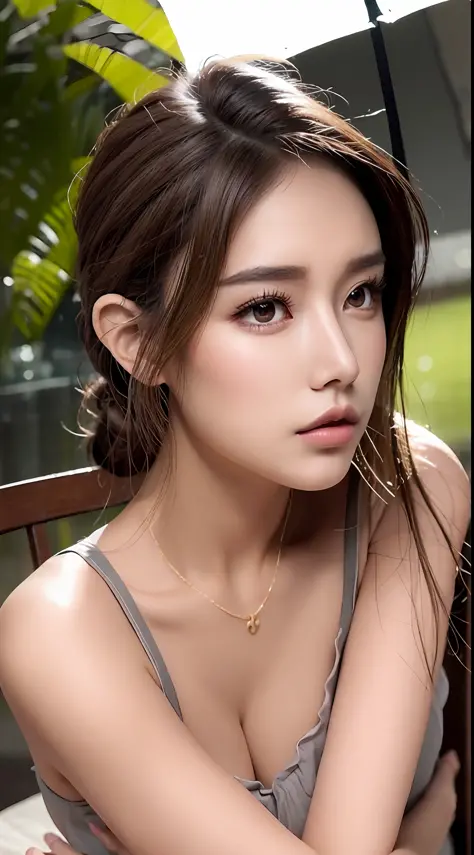 natural blushing Kpop idol, full body, (((chignon bronze hair))), see-through lingerie, dynamic poses, (RAW photo:1.2), (photorealistic:1.4), (masterpiece:1.3), (intricate details:1.2), beautiful detailed, (detailed eyes), (detailed facial features), (24 y...