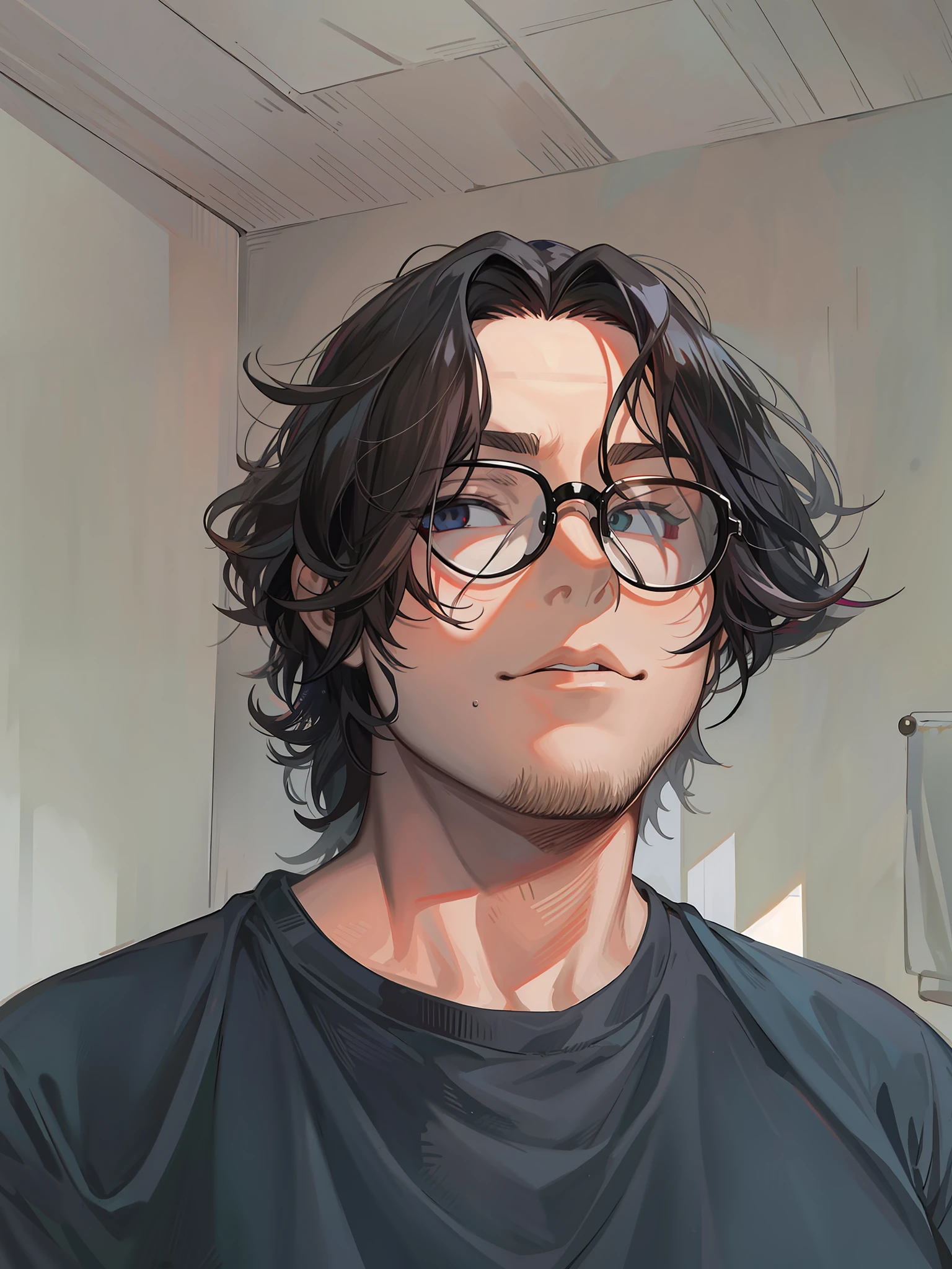 {{masterpiece}} Extreme illustration 1 elegant male prince long hair glasses and beautiful black hair, clean face without facial hair