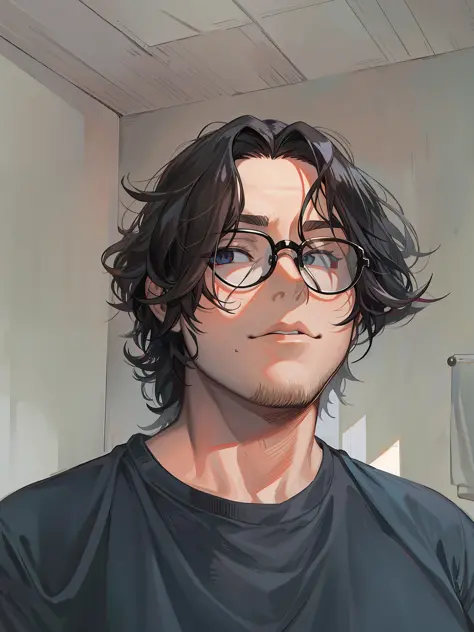 {{masterpiece}} Extreme illustration 1 elegant male prince long hair glasses and beautiful black hair, clean face without facial...