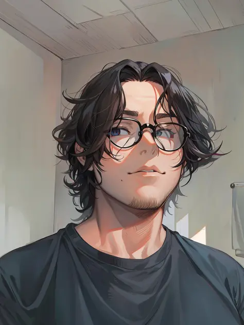 {{masterpiece}} extreme illustration 1 elegant male prince long hair glasses and beautiful black hair, clean face without facial...