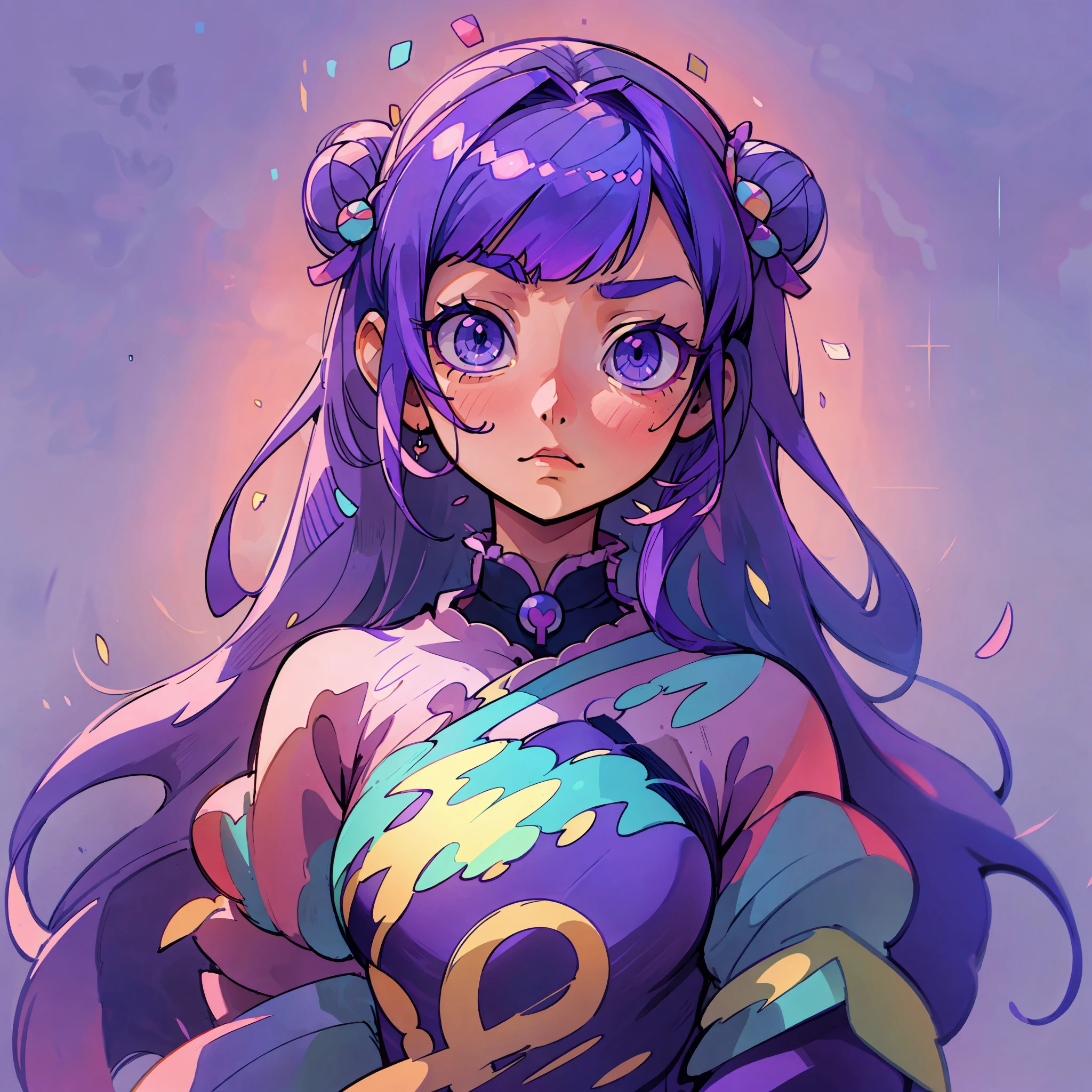 Chica de anime de ilustración plana con cabello largo y morado con un vestido púrpura y un lazo, un dibujo anime de Kamagurka, pixiv, arte de fantasía, arte de anime digital detallado, estilo anime 4k, arte de anime detallado, diosa del anime, Hermoso estilo de arte anime, princesa anime, estilo artístico anime moe, Arte detallado de alta calidad 8k, arte de anime detalladowork, ilustración animada, tonos pastel suaves