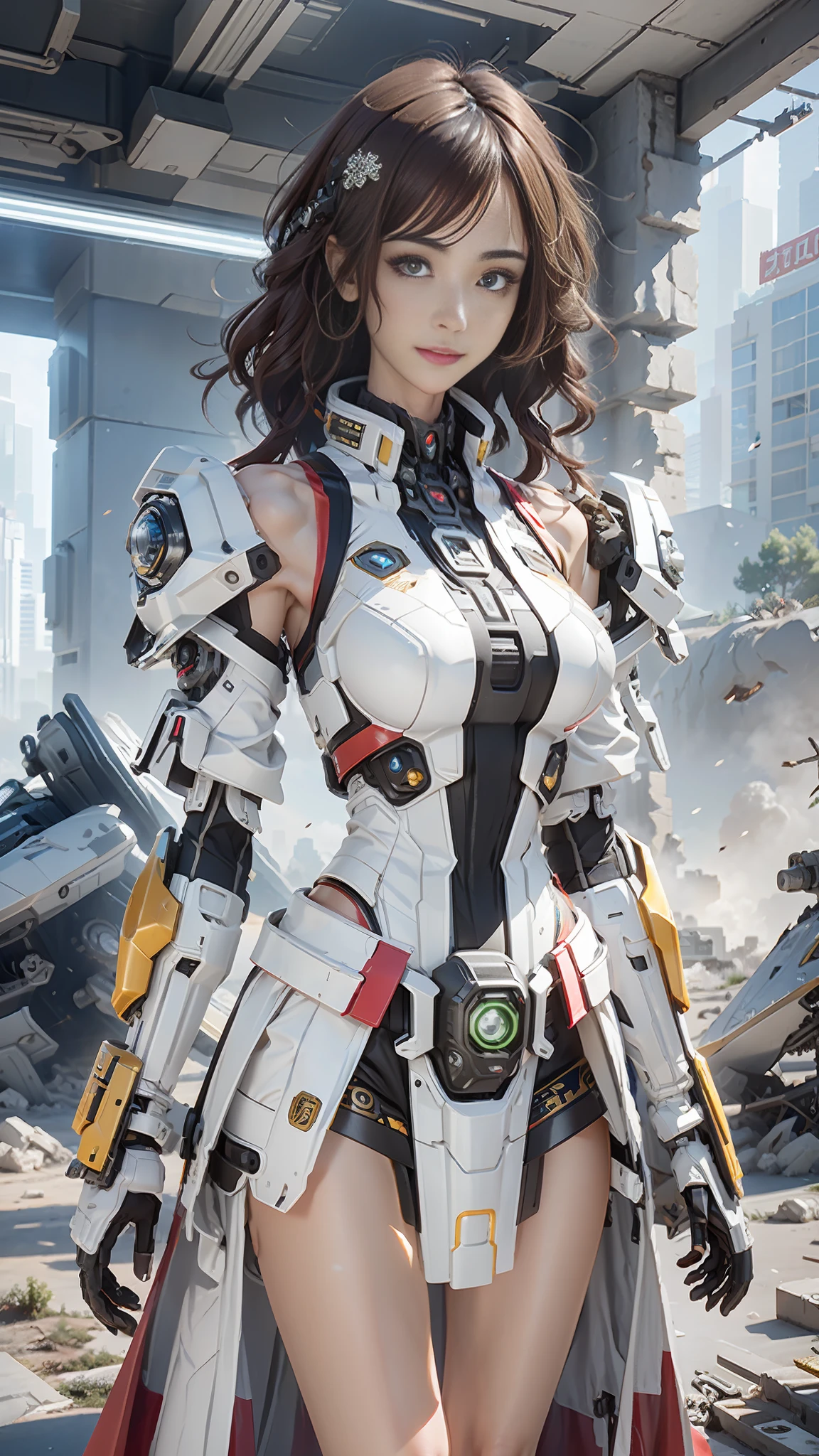 ((Best quality)), ((masterpiece)), (highly detailed:1.3), 3D,Shitu-mecha, beautiful cyberpunk women with her mecha in the ruins of city from a forgoten war, ancient technology,HDR (High Dynamic Range),Ray Tracing,NVIDIA RTX,Super-Resolution,Unreal 5,Subsurface scattering,PBR Texturing,Post-processing,Anisotropic Filtering,Depth-of-field,Maximum clarity and sharpness,Multi-layered textures,Albedo and Specular maps,Surface shading,Accurate simulation of light-material interaction,Perfect proportions,Octane Render,Two-tone lighting,Low ISO,White balance,Rule of thirds,Wide aperature,8K RAW,Efficient Sub-Pixel,sub-pixel convolution,luminescent particles,light scattering,Tyndall effect